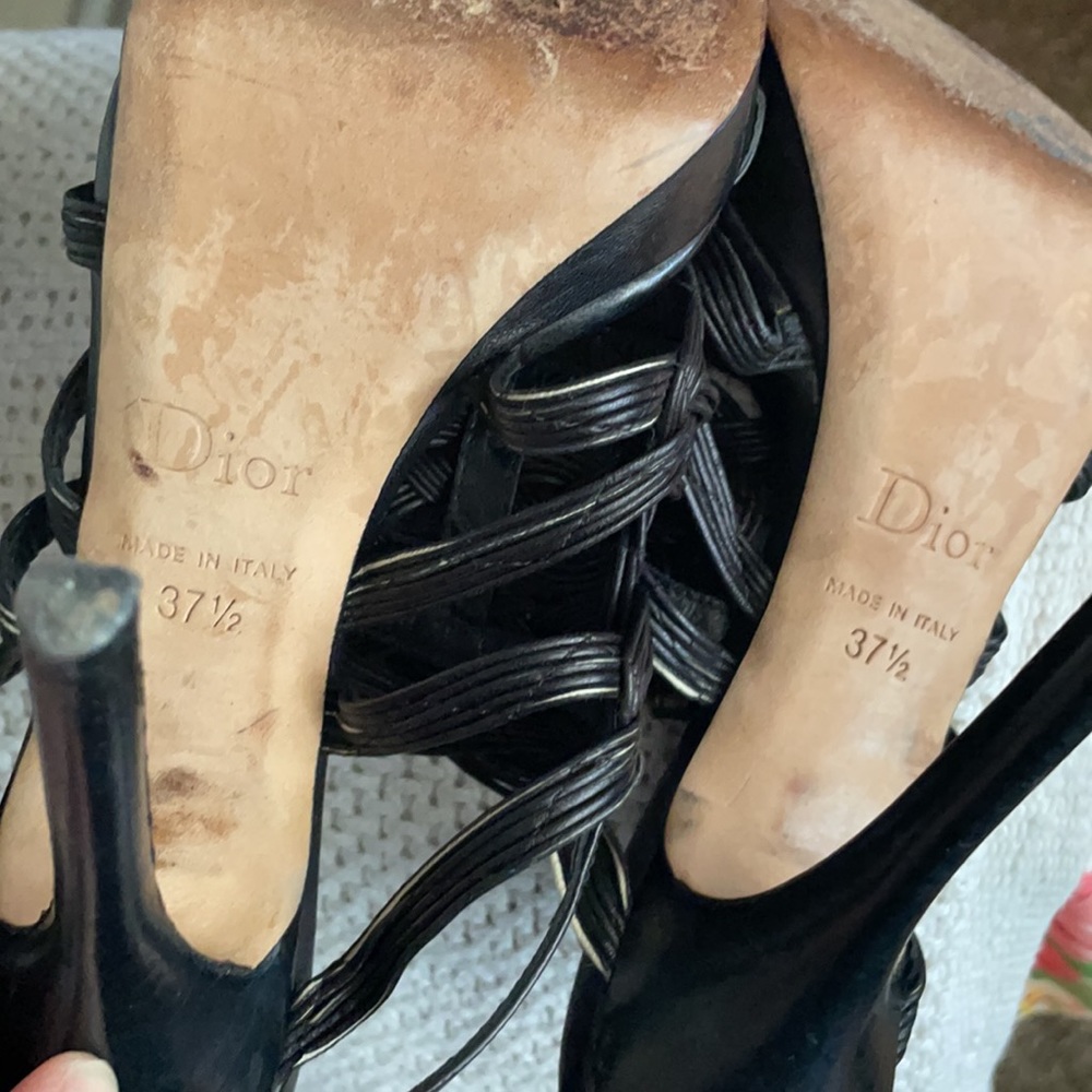 Christian Dior black leather strapped open-toe slingback 4.5”stiletto high heels - Picture 12 of 16